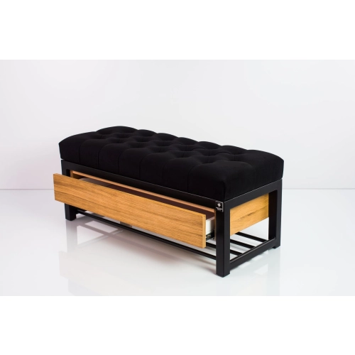 Ławka Pufa Pikowana Czarny Guzik Tapicerowany Stal LPMS-14 Rozmiary od 50 cm do 200 cm