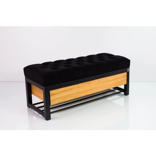 Ławka Pufa Pikowana Czarny Guzik Tapicerowany Stal LPMS-14 Rozmiary od 50 cm do 200 cm