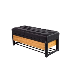 Ławka Pufa Pikowana Ekoskóra Czarny Stal LPMS-14 Rozmiary od 50 cm do 200 cm