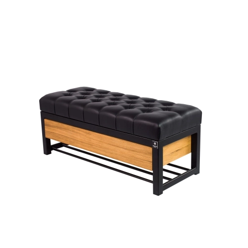 Ławka Pufa Pikowana Ekoskóra Czarny Stal LPMS-14 Rozmiary od 50 cm do 200 cm