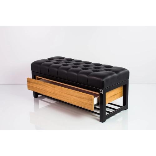 Ławka Pufa Pikowana Ekoskóra Czarny Stal LPMS-14 Rozmiary od 50 cm do 200 cm