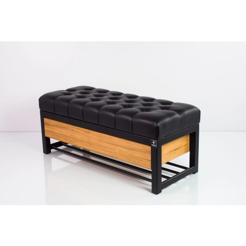 Ławka Pufa Pikowana Ekoskóra Czarny Stal LPMS-14 Rozmiary od 50 cm do 200 cm