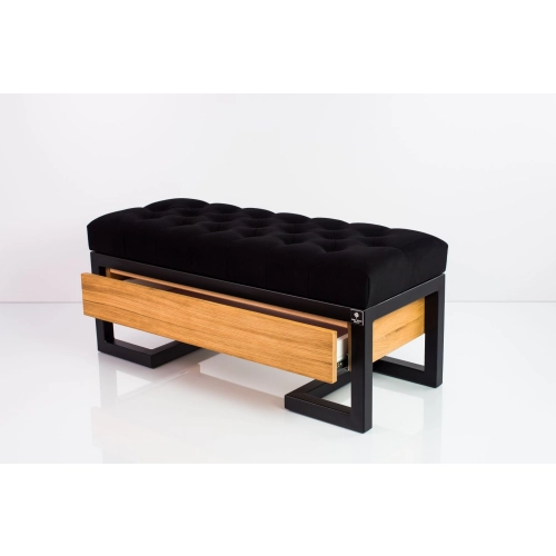 Ławka Pufa Pikowana Czarny Guzik Tapicerowany Stal LPMS-15 Rozmiary od 50 cm do 200 cm