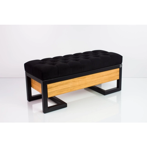Ławka Pufa Pikowana Czarny Guzik Tapicerowany Stal LPMS-15 Rozmiary od 50 cm do 200 cm