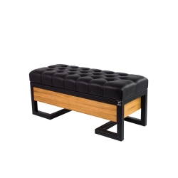Ławka Pufa Pikowana Ekoskóra Czarny Stal LPMS-15 Rozmiary od 50 cm do 200 cm