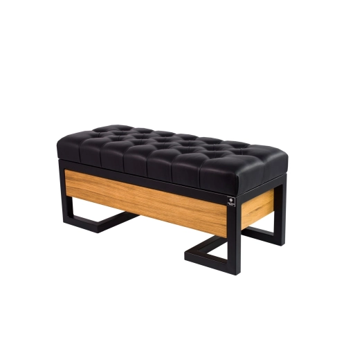 Ławka Pufa Pikowana Ekoskóra Czarny Stal LPMS-15 Rozmiary od 50 cm do 200 cm