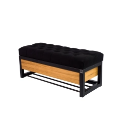 Ławka Pufa Pikowana Czarny Guzik Tapicerowany Stal LPMS-16 Rozmiary od 50 cm do 200 cm