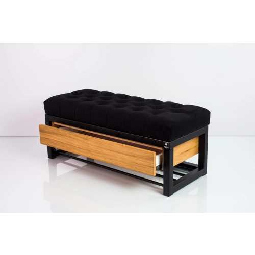 Ławka Pufa Pikowana Czarny Guzik Tapicerowany Stal LPMS-16 Rozmiary od 50 cm do 200 cm