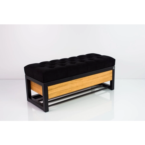 Ławka Pufa Pikowana Czarny Guzik Tapicerowany Stal LPMS-16 Rozmiary od 50 cm do 200 cm