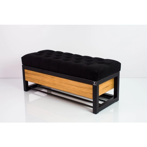 Ławka Pufa Pikowana Czarny Guzik Tapicerowany Stal LPMS-16 Rozmiary od 50 cm do 200 cm