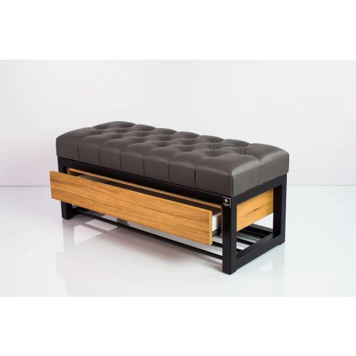 Ławka Pufa Pikowana Ekoskóra Grafit Stal LPMS-16 Rozmiary od 50 cm do 200 cm