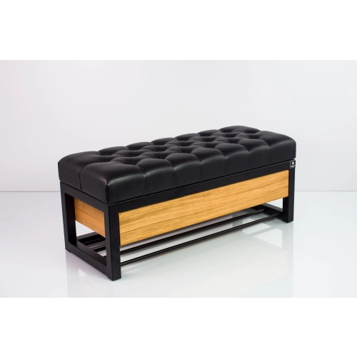 Ławka Pufa Pikowana Ekoskóra Czarny Stal LPMS-16 Rozmiary od 50 cm do 200 cm