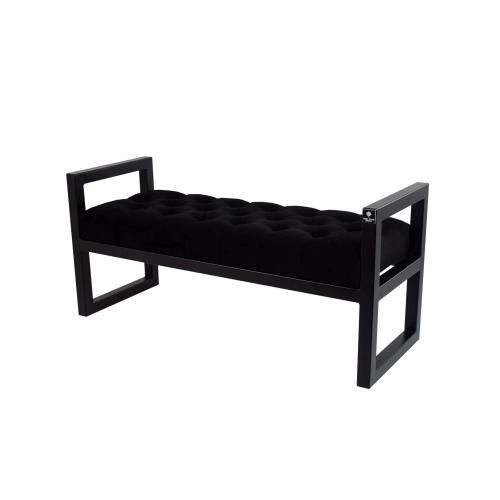 Ławka Pufa Pikowana Czarny Guzik Tapicerowany Stal LPMS-2 Rozmiary od 50 cm do 200 cm