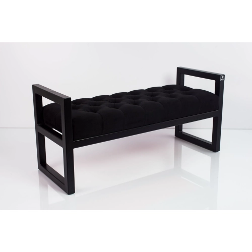 Ławka Pufa Pikowana Czarny Guzik Tapicerowany Stal LPMS-2 Rozmiary od 50 cm do 200 cm