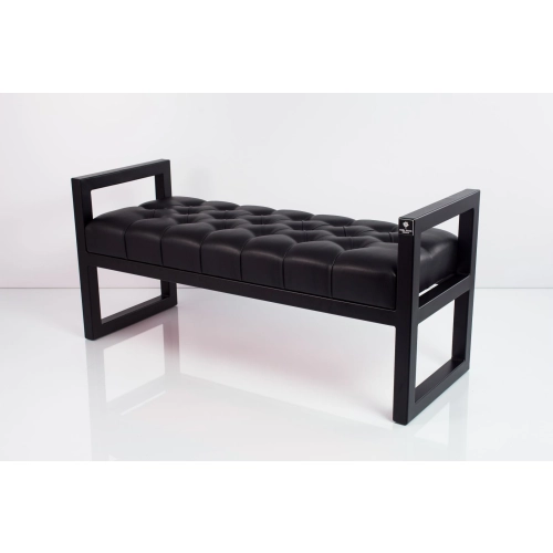 Ławka Pufa Pikowana Ekoskóra Czarny Stal LPMS-2 Rozmiary od 50 cm do 200 cm