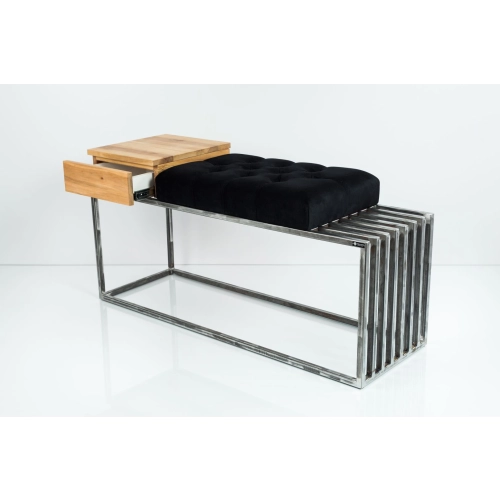 Ławka Pufa Pikowana Czarny Guzik Tapicerowany Stal LPMS-20 Rozmiary od 50 cm do 200 cm