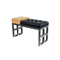 Ławka Pufa Pikowana Ekoskóra Czarny Guzik Tapicerowany Stal LPMS-21 Rozmiary od 50 cm do 200 cm