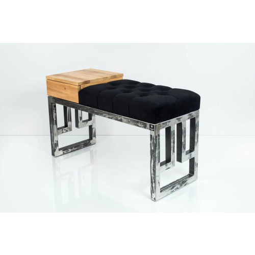 Ławka Pufa Pikowana Czarny Guzik Tapicerowany Stal LPMS-22 Rozmiary od 50 cm do 200 cm