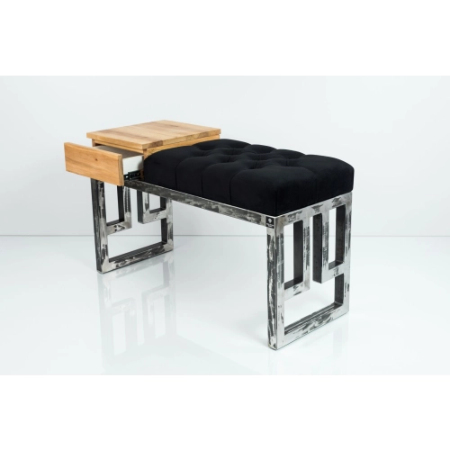 Ławka Pufa Pikowana Czarny Guzik Tapicerowany Stal LPMS-22 Rozmiary od 50 cm do 200 cm