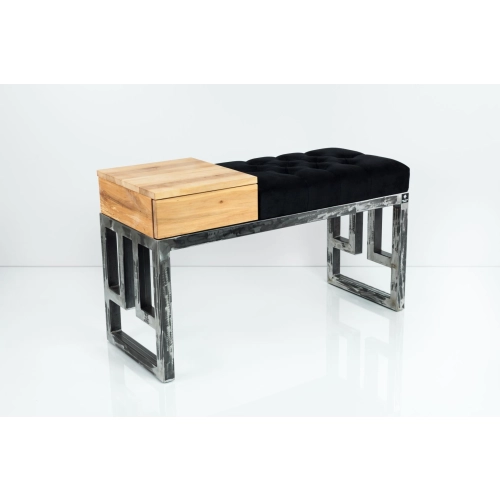 Ławka Pufa Pikowana Czarny Guzik Tapicerowany Stal LPMS-22 Rozmiary od 50 cm do 200 cm