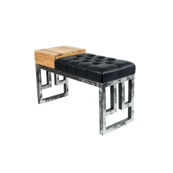 Ławka Pufa Pikowana Ekoskóra Czarny Guzik Tapicerowany Stal LPMS-22 Rozmiary od 50 cm do 200 cm