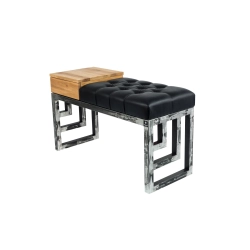 Ławka Pufa Pikowana Ekoskóra Czarny Guzik Tapicerowany Stal LPMS-23 Rozmiary od 50 cm do 200 cm