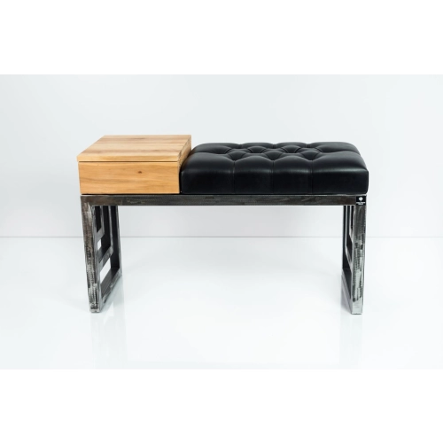 Ławka Pufa Pikowana Ekoskóra Czarny Guzik Tapicerowany Stal LPMS-23 Rozmiary od 50 cm do 200 cm