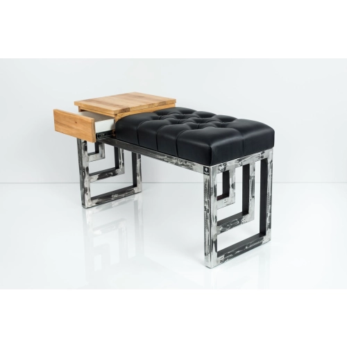 Ławka Pufa Pikowana Ekoskóra Czarny Guzik Tapicerowany Stal LPMS-23 Rozmiary od 50 cm do 200 cm