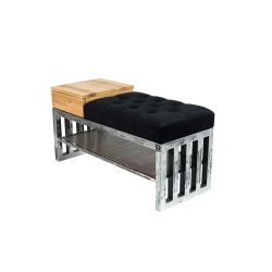 Ławka Pufa Pikowana Czarny Guzik Tapicerowany Stal LPMS-24 Rozmiary od 50 cm do 200 cm