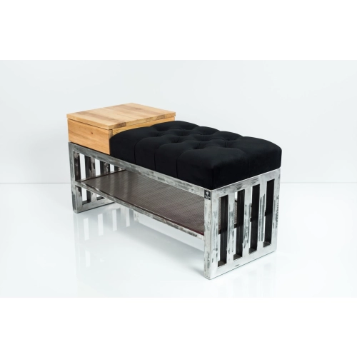 Ławka Pufa Pikowana Czarny Guzik Tapicerowany Stal LPMS-24 Rozmiary od 50 cm do 200 cm