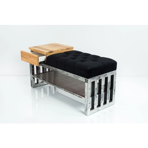 Ławka Pufa Pikowana Czarny Guzik Tapicerowany Stal LPMS-24 Rozmiary od 50 cm do 200 cm