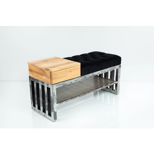 Ławka Pufa Pikowana Czarny Guzik Tapicerowany Stal LPMS-24 Rozmiary od 50 cm do 200 cm