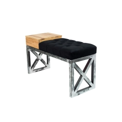 Ławka Pufa Pikowana Czarny Guzik Tapicerowany Stal LPMS-25 Rozmiary od 50 cm do 200 cm