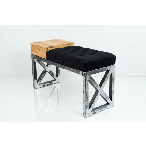 Ławka Pufa Pikowana Czarny Guzik Tapicerowany Stal LPMS-25 Rozmiary od 50 cm do 200 cm