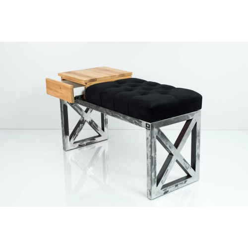 Ławka Pufa Pikowana Czarny Guzik Tapicerowany Stal LPMS-25 Rozmiary od 50 cm do 200 cm