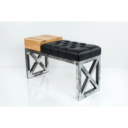 Ławka Pufa Pikowana Ekoskóra Czarny Guzik Tapicerowany Stal LPMS-25 Rozmiary od 50 cm do 200 cm