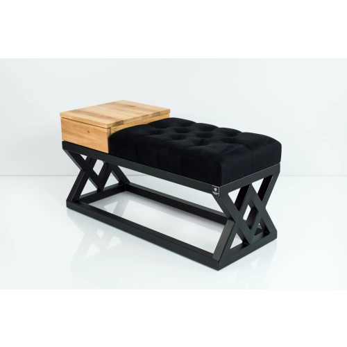 Ławka Pufa Pikowana Czarny Guzik Tapicerowany Stal Czarny LPMS-26 Rozmiary od 50 cm do 200 cm