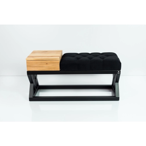 Ławka Pufa Pikowana Czarny Guzik Tapicerowany Stal Czarny LPMS-26 Rozmiary od 50 cm do 200 cm