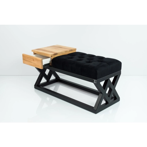 Ławka Pufa Pikowana Czarny Guzik Tapicerowany Stal Czarny LPMS-26 Rozmiary od 50 cm do 200 cm