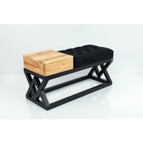 Ławka Pufa Pikowana Czarny Guzik Tapicerowany Stal Czarny LPMS-26 Rozmiary od 50 cm do 200 cm