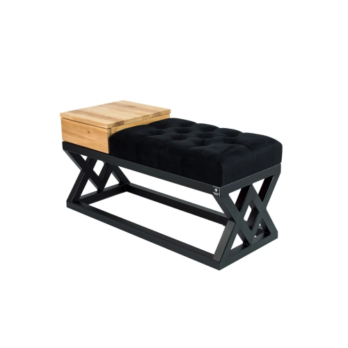 Ławka Pufa Pikowana Czarny Guzik Tapicerowany Stal Czarny LPMS-26 Rozmiary od 50 cm do 200 cm