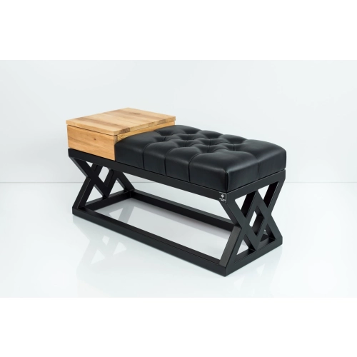 Ławka Pufa Pikowana Ekoskóra Czarny Guzik Tapicerowany Stal Czarny LPMS-26 Rozmiary od 50 cm do 200 cm