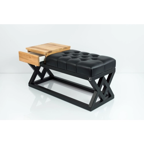 Ławka Pufa Pikowana Ekoskóra Czarny Guzik Tapicerowany Stal Czarny LPMS-26 Rozmiary od 50 cm do 200 cm