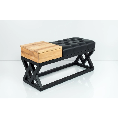 Ławka Pufa Pikowana Ekoskóra Czarny Guzik Tapicerowany Stal Czarny LPMS-26 Rozmiary od 50 cm do 200 cm