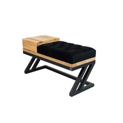 Ławka Pufa Pikowana Czarny Guzik Tapicerowany Stal Czarny LPMS-27 Rozmiary od 50 cm do 200 cm