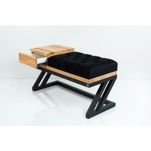 Ławka Pufa Pikowana Czarny Guzik Tapicerowany Stal Czarny LPMS-27 Rozmiary od 50 cm do 200 cm