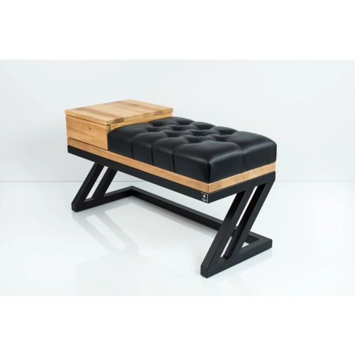 Ławka Pufa Pikowana Ekoskóra Czarny Guzik Tapicerowany Stal Czarny LPMS-27 Rozmiary od 50 cm do 200 cm