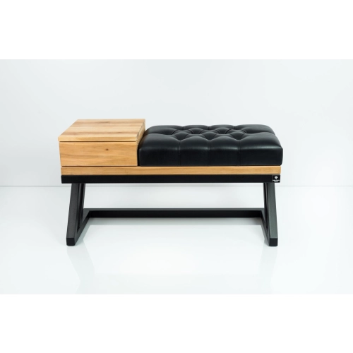 Ławka Pufa Pikowana Ekoskóra Czarny Guzik Tapicerowany Stal Czarny LPMS-27 Rozmiary od 50 cm do 200 cm