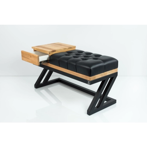 Ławka Pufa Pikowana Ekoskóra Czarny Guzik Tapicerowany Stal Czarny LPMS-27 Rozmiary od 50 cm do 200 cm