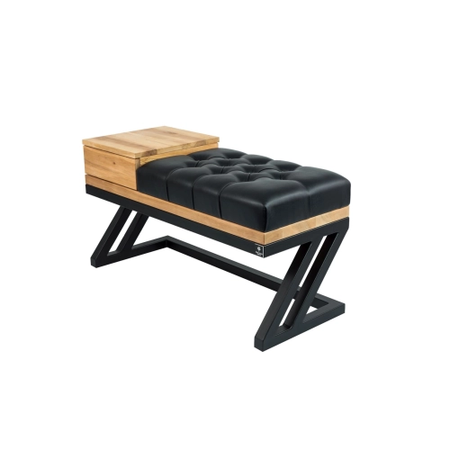 Ławka Pufa Pikowana Ekoskóra Czarny Guzik Tapicerowany Stal Czarny LPMS-27 Rozmiary od 50 cm do 200 cm